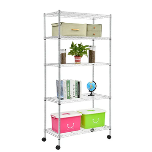 Estante Aramada em Aço Cromado com 5 Prateleiras Ajustáveis e Rodízios