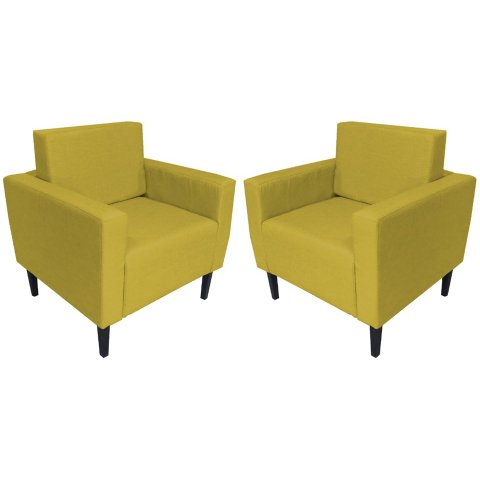 Kit 2 Poltronas Decorativa Leticia Slim Couro Amarelo Pés Madeira Mz Decor