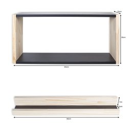 Kit Nicho e Prateleira Para Quadro Parede MDF Preto e Madeira Pinus - 1
