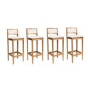 Ver imagem 2 de Kit 4 Banquetas Madeira Mel Bandada com Encosto Palha Rattan:Mel com Linho Cru