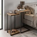 Ver imagem 5 de Kit 02 Mesas de Cabeceira Apoio Cama Canto Quarto Lille Design Industrial Amadeirado - Desk Design
