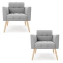 Ver imagem 1 de Kit 2 Poltronas Elisa Suede Cinza Pés Palito Natural - D'Rossi