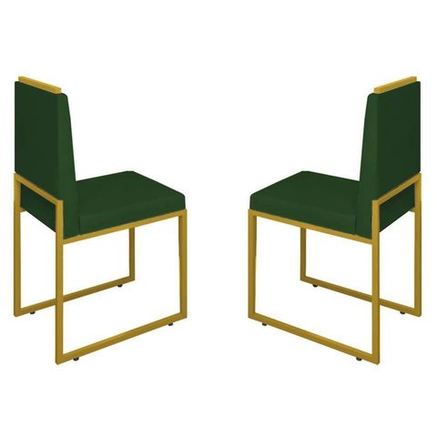 Conjunto Duas Cadeiras Sala Jantar Barcelona Dourado/veludo Cor:verde