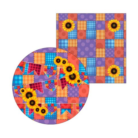 Kit Sousplat + Guardanapo Patchwork Girassol - 4 Peças - sem Base