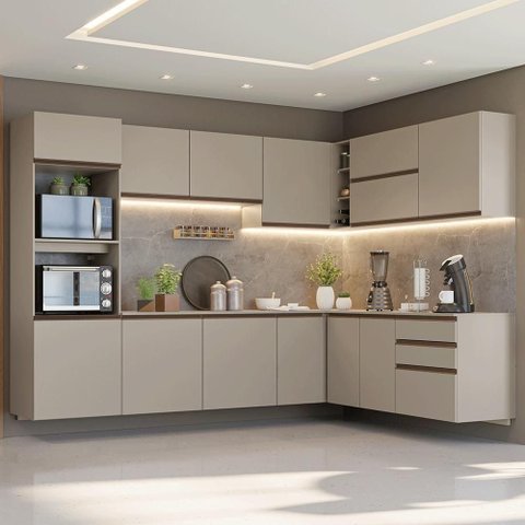 Armário de Cozinha Completa de Canto 465 Cm Suspensa Nice Madesa 10 Crema