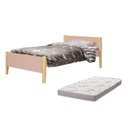 Ver imagem 1 de Cama Solteiro Simba Rosa Fosco Pés Madeira Natural com Colchão D20 - Reller Móveis