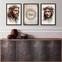 Ver imagem 1 de Kit 3 Quadros Aquarelas Face de Jesus - Pai Nosso 24x18cm:madeira Preta