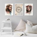 Ver imagem 2 de Kit 3 Quadros Aquarelas Face de Jesus - Pai Nosso 24x18cm:madeira Preta