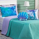 Ver imagem 1 de Kit Cobre Leito Colcha Solteiro Mermaid Tiffany/lilás Dupla Face com Almofadas Estampadas 05 Peças
