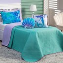 Ver imagem 2 de Kit Cobre Leito Colcha Solteiro Mermaid Tiffany/lilás Dupla Face com Almofadas Estampadas 05 Peças