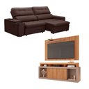 Ver imagem 1 de Kit Sofá Genebra 3 Lugares com Rack Painel New Oscar Café/buriti/fendi