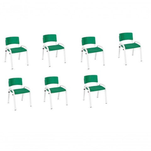 Kit 7 Cadeira Iso Infantil Creche, Base Branco Verde Escuro