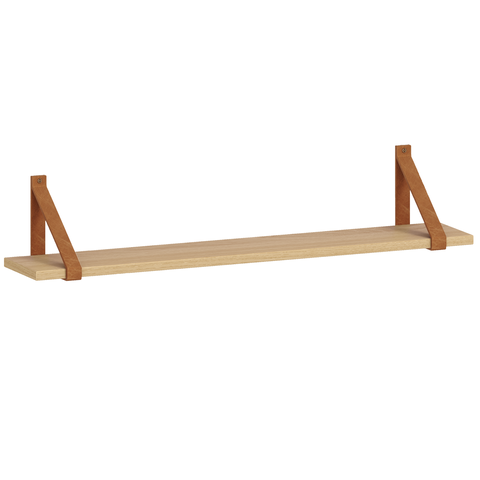 Prateleira para Quarto de Madeira com Couro 90 Cm Linha Evolutiva Carvalho Malva - Quater