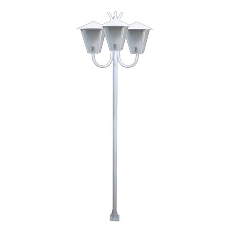 Poste Braço Curvo Luminária Romana Tripla Jardim Branco 3Mt Ouro Minas L052OM
