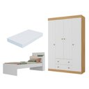 Ver imagem 1 de Jogo de Quarto Cama com Colchão e Guarda-Roupa 4 Portas 2 Gavetas Lira Multimóveis MP4839 Branco/