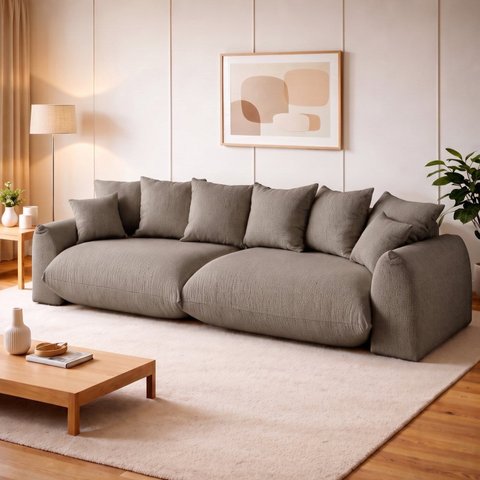 Sofá Cama Modular Orgânico Retrátil 3 Lugares Base Madeira Maciça 230 cm Marrocos