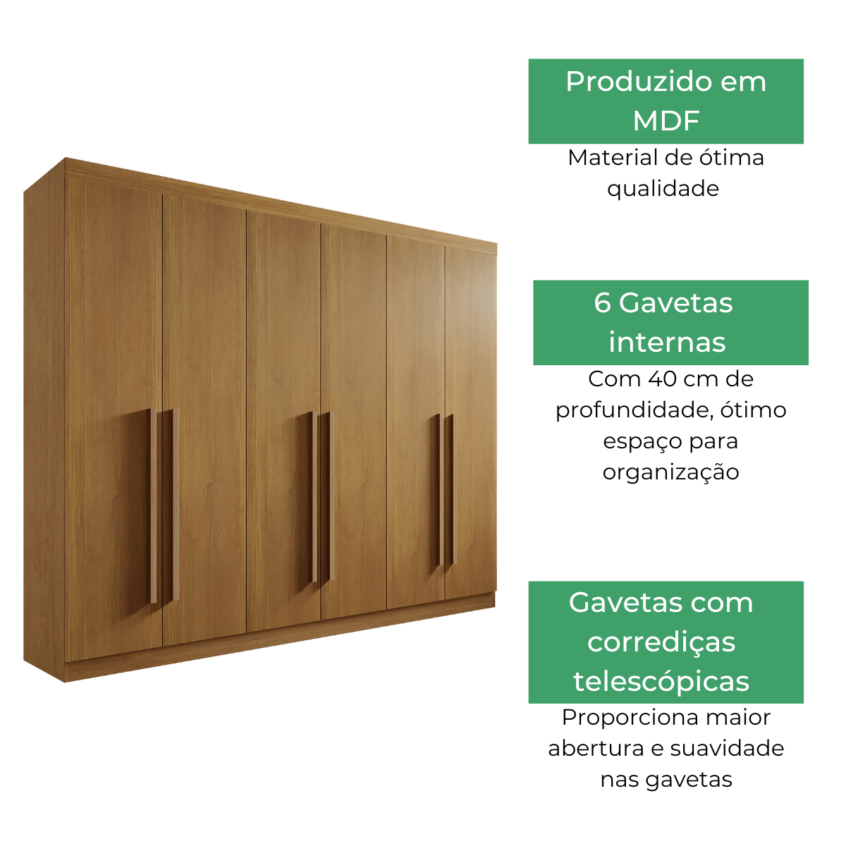 Guarda Roupa Casal 6 Portas 6 Gavetas Da Vinci D'Doro Cinamomo - 4