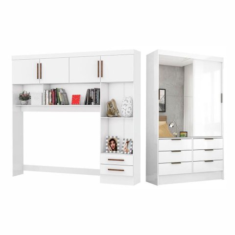Guarda Roupa Sevilha Plus com Cama Casal Carioca Móveis Branco