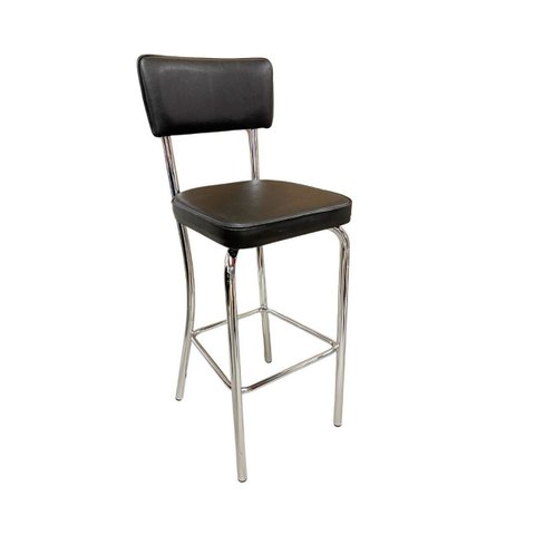 Banqueta Olivia Altura 65cm Bar Cozinha Cromada Assento Grosso Preto Encosto Estofado