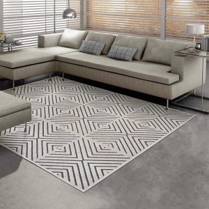Tapete para Sala Chevron Quadros Cinza 1,50x2,00M - São Carlos