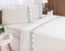 Ver imagem 3 de Jogo lençol Atenas quarto casal Queen bordado 4 peças 2fronha:Palha com Azul