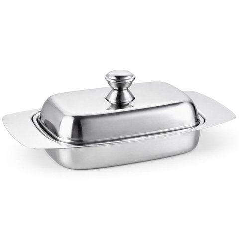 Manteigueira Porta Manteiga Inox Tampa Aço Retangular Mesa Posta Café Manhã