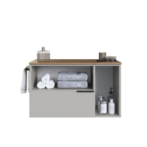 Gabinete de Banheiro Suspenso 1 Toalheiro 2 Portas e 1 Gaveta 80cm Mel/arenas - Bh8020ma