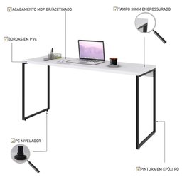 Mesa de Escritório Escrivaninha 150cm Dynamica Industrial C08 Branco Chess - Mpozenato - 3 Mesa de Escritório Escrivaninha 150cm Dynamica Industrial C08 Branco Chess - Mpozenato - 3