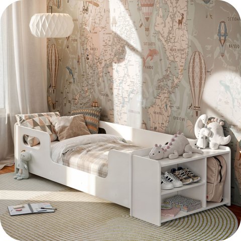 Mini Cama Infantil Montessoriana Aconchego com Nicho Branca
