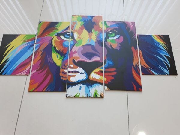 Quadros Decorativos Mosaico MDF Leão Colorido 115x60cm - 6