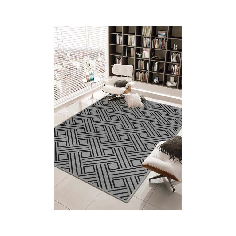 Tapete para Sala Herat Adana Geométrico Cinza 1,50x2,00M - Kriar Tapetes