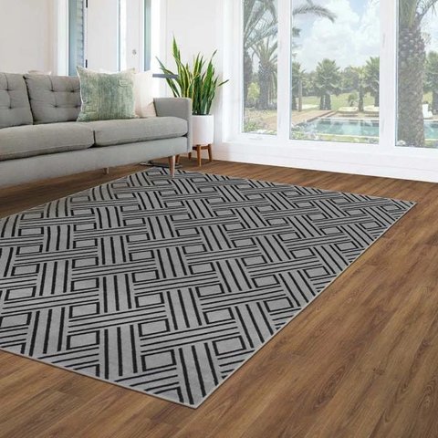 Tapete para Sala Herat Adana Geométrico Cinza 2,00x3,00M - Kriar Tapetes