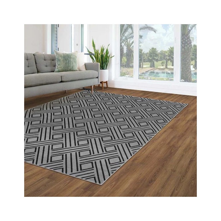 Tapete para Sala Herat Adana Geométrico Cinza 2,00x3,00M - Kriar Tapetes