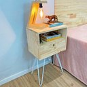 Ver imagem 2 de Mesa Lateral de Ferro e Madeira Industrial HairPin Dual Prateleira e Gaveta Natural e Branco