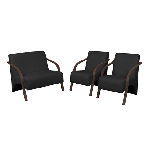 Conjunto Vênus 1 Namoradeira e 2 Poltronas de 1 Lugar Braços Madeira D Salla Tecido Sintético (Couri