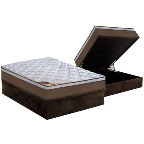 Cama Box Baú Casal: Colchão Molas Castor Pocket Revolution + Base CRC Suede Brown(138x188)