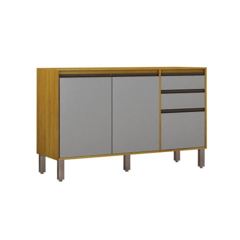 Balcão 3 Portas 2 Gavetas e Divisor de Talheres para Cozinha Eduarda Plus Cinamomo/Cinza