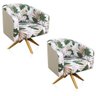 Kit 2 Poltronas Giratória Stella Estampado Folhas D66 com Corino Base Madeira - D'Rossi - Bege - 1