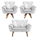Ver imagem 1 de Kit Namoradeira com 02 Poltronas Giratória Opala Couro Base de Madeira - D'Rossi - Couro Branco