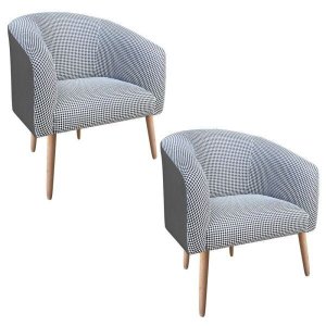 Kit 2 Poltronas Stella Linho A72 com Corino Pés Palito - D'rossi - Grafite