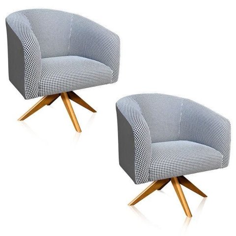 Kit 2 Poltrona Giratória Stella Linho A72 com Corino Base Madeira - D'Rossi - Grafite