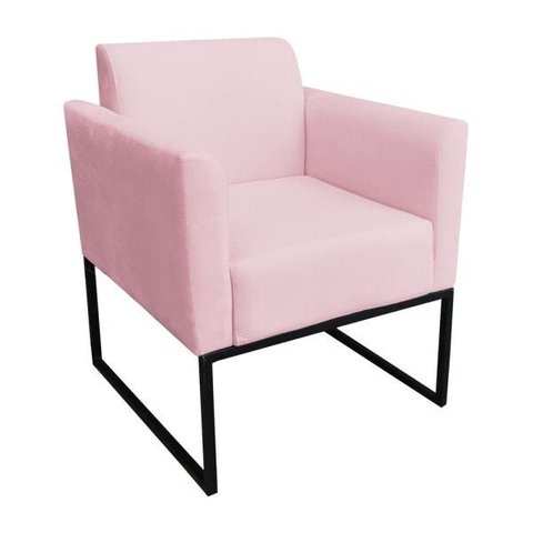 Poltrona Marisa Suede Base Metálica Preto D’Rossi - Rosa Bebê