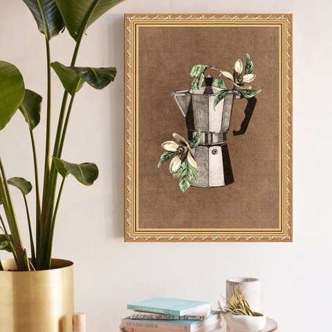 Quadro Decorativo Cozinha Bule Flores de Baunilha 33x24cm:moldura Branca