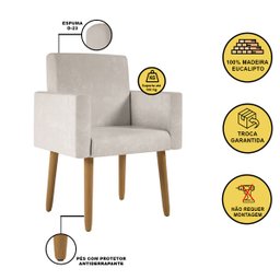Poltrona Nina Escritório Recepção Pés Palito - Balaqui Decor Cor:bege - 3