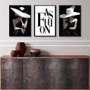 Ver imagem 2 de Kit 3 Quadros Decorativos Fashion Lady Preto e Branco 33x24cm - com Vidro:madeira Branca