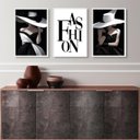 Ver imagem 1 de Kit 3 Quadros Decorativos Fashion Lady Preto e Branco 33x24cm - com Vidro:madeira Branca