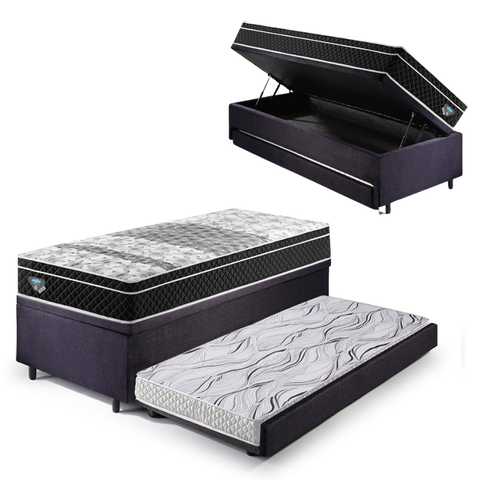 Bicama Box Baú Solteiro com Colchão Gransleep Ecoflex Molas Verticoil Suede Preto 88x188
