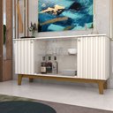Ver imagem 1 de Balcão Buffet Bali 4 Portas 3 Prateleiras com Vidro Ripado Off White/nature - Panorama Móveis