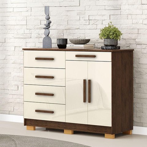 Cômoda Quarto 122cm com 2 Portas Sapateira Vitória V01 - D'Rossi Cor Imbuia e Champanhe