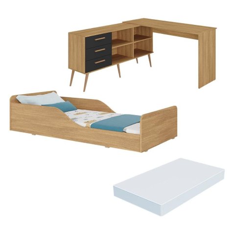 Kit Cama Infantil Montessoriana com Escrivaninha e Colchão Incluso Aura Multimóveis MP4822